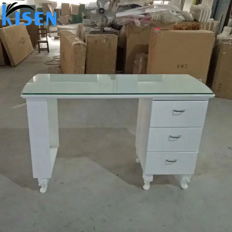 Kisen fojian fábrica usada design maravilhoso moderno, novo design manicure mesa mobiliário mesa com aspirador de pó