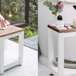 Tabouret de douche Park Seo 32,5x32,5x42 cm en bois massif, siège de salle de bain antidérapant pour personnes âgées et femmes enceintes - Product Image 3