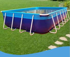 حمامات إطار القماش المشمع <span class=keywords><strong>PVC</strong></span> مقاومة للماء 1 من نسيج حوض سباحة مستطيلي اللون الأزرق - Product Image 2