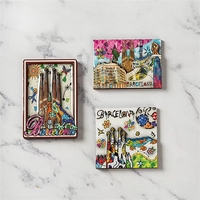 Aimants de réfrigérateur personnalisés en bois multicouche, style Art Déco, couleur bois, imperméables, en forme de bâtiment touristique de Barcelone, souvenir