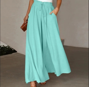 <span class=keywords><strong>Pantaloni</strong></span> <span class=keywords><strong>Palazzo</strong></span> <span class=keywords><strong>a</strong></span> Vita Alta da Donna, Gamba Larga, Taglia XL, Traspiranti <span class=keywords><strong>con</strong></span> Chiusura Elastica e Bottone, Tinta Unita per l'Estate - Product Image 6