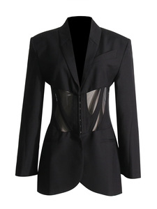 <span class=keywords><strong>Blazer</strong></span> de Alta Gama para Mujer, <span class=keywords><strong>Blazer</strong></span> Elegante con Cuello en V, Transparente y Sexy, con Malla y Corte Ajustado - Product Image 6