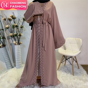 1838# Hot Sale Open Abaya for Women Fashion Handmade Pearls Women Muslim Eid Ramadan Abaya Dubai Islamic <b>Kaftan</b> Wholesale - Product Image 3