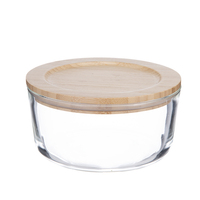 Ensemble de bols mélangeurs en verre borosilicate de haute qualité avec couvercle en bambou poli hermétique, respectueux de l'environnement et adapté aux familles, 4 pièces