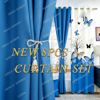 Ensemble de 7 rideaux prêts à être expédiés avec housses de coussin, design américain, imprimé floral, 100% polyester, rideaux occultants à œillets