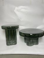 22 ''Vert Ambre Fleur Conception Verre Table D'appoint Balcon Maison Hôtel Meubles 55cm 38cm Café Boutique Table Basse 2pcs Combo Set
