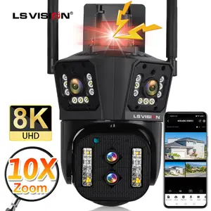 LS VISION Cctv perbesaran optik 10X, kamera keamanan WIFI Audio Ptz empat lensa kamera jaringan tiga layar luar ruangan 8K