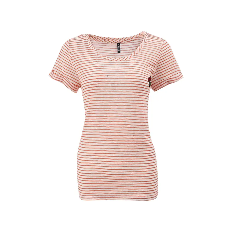 Wholesale New Women Short Sleeve Round Neck T Shirts Classic Print Striped Casual Shirts Tops Women T Shirts