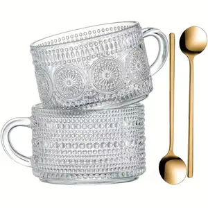DD2283 caffè tè Latte Vintage tazza per la colazione con cucchiaio di cereali regali di ringraziamento tazza di girasole chiaro goffrato tazze di vetro