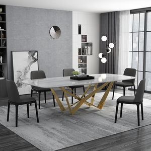 Luxury Smart <b>Marble</b> <b>Top</b> Dining Table Set Modern Designs With Metal Legs 6 Chairs Table Italian <b>Marble</b> Dining Table Table - Product Image 5