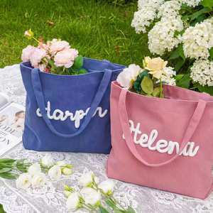 Custom Durable Soft <b>Corduroy</b> Textile Weaving Mixed Colors Pattern Casual Square Embroidery Travel Outdoor Foldable <b>Tote</b> <b>Bag</b> - Product Image 3