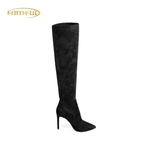 Logo personalizzato solido Stiletto elasticizzato lungo sopra il ginocchio stivali da donna Sexy scarpe invernali tacchi sottili stivali tacchi alti per signora