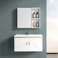 Meuble-lavabo de style moderne avec vasque en céramique, armoire de salle de bain en PVC avec miroir, facile à nettoyer