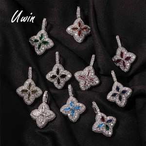 <span class=keywords><strong>Collana</strong></span> con ciondolo a forma di fiore di <span class=keywords><strong>quadrifoglio</strong></span> di zircone cubico colorata Uwin, vendita calda, a strati, gioielli da donna uomo - Product Image 1