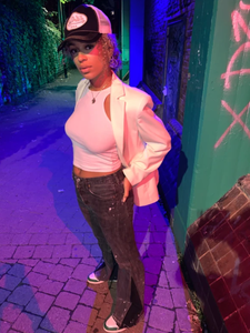 DiZNEW americano Vintage estilo cintura alta de vaqueros de pierna ancha acampanada Jeans Denim - Product Image 4