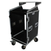 Flight case Vertical Rack Mount 16u avec Top 10U pour Mixer dj Combo Amp Rack avec étagère pour ordinateur portable et roulettes