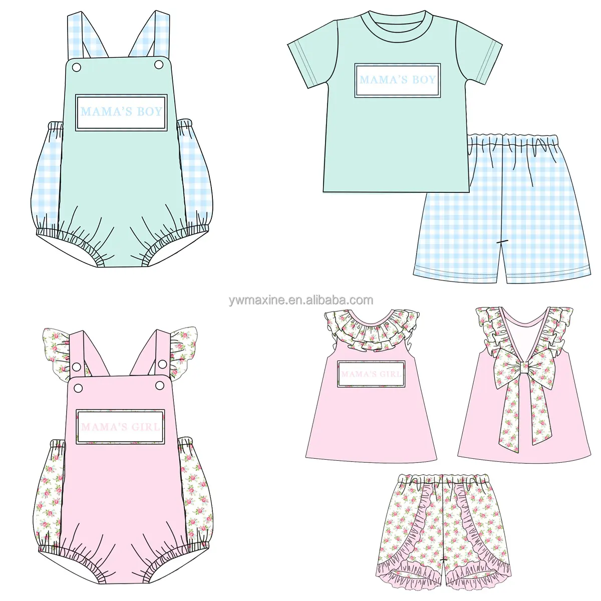 Newest designs kids clothing custom applique outfits cotton mama's girl embroidery ruffle and bow baby girl set for summer