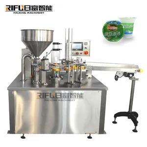 Automatische rotierende Aluminium folie Deckel Film paste Honig Joghurt Erdnuss butter Marmelade Gelee Plastik becher Füll versiegelung maschine