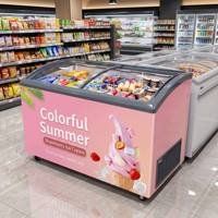 Congelador Comercial de Una Sola Temperatura para Helados, Puerta de Vidrio Curva Deslizante, Congelador Horizontal, Enfriamiento por Compresor Directo, Automático