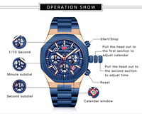 Montre pour homme MINI FOCUS de marque chinoise, quartz, luxe, acier inoxydable, étanche, montres creuses, multifonction, montre-bracelet pour affaires
