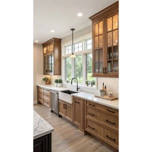 ארון מטבח דקורטיבי פרימה וינטג' ישן סִגְנוֹן ארגונית עץ חום עם גילוף עמוק במטבח עם עיצוב בהתאמה אישית - Product Image 2