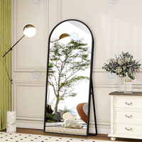Miroir pleine longueur moderne à cadre en métal noir, verre trempé HD, à poser, à accrocher ou à appuyer, pour chambre, salon, entrée