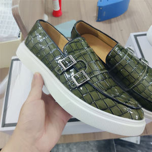 शरद ऋतु पुरुषों के पेटेंट चमड़े की पर्ची-ऑन जूते के साथ दो भिक्षु के जूते - Product Image 2