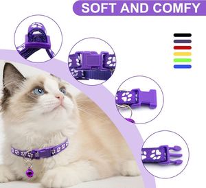 1.0cm Reflective Solid Fashion Cat Footprint Paw Print Bell Breakaway <b>Collar</b> - Product Image 3