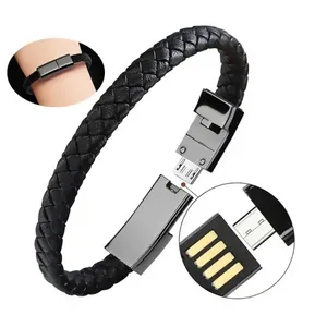 Hoge Kwaliteit Micro Usb Oplaadlijn Type C Usb Kabel 8 Pin Pols Oplaadkabel Korte Lederen Armband Datalijn
