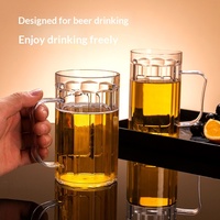Chope à bière en acrylique, plastique PET transparent avec poignée, style minimaliste pour bars KTV, 500 ml, épaissie, écologique, haute qualité
