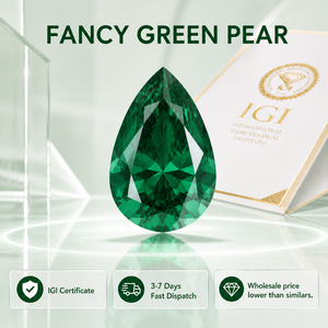 เพชรเพาะเลี้ยงในห้องปฏิบัติการที่ได้รับการรับรองจาก IGI ขนาด 1.05-1.53 กะรัต ระดับความสะอาด VVS2 สีเขียวแฟนซีสดใส รูปทรงลูกแพร์ - Product Image 1