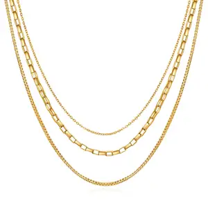 2024 Fashion 3 Layered Chain Necklace 18K Gold Plated Stainless Steel Waterproof Fine Neck Collar Chain Necklace For Woman