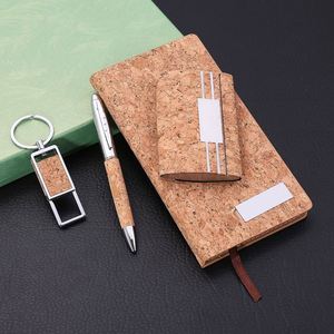 Cork <b>Notebook</b> <b>Set</b> Four-Piece <b>Notebook</b> <b>Pen</b> <b>Set</b> Business Card Holder Keychain; Recommended Gift for Schools Real Estate Firms - Product Image 2
