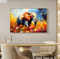 Peinture en porcelaine cristalline grand format d'éléphant fleuri, décor d'intérieur 5D animaux sauvages pour salon et chambre à coucher, vente en gros