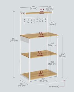 Estante de Almacenamiento de Cocina Moderno SENYU de 4 Niveles con Estante para Microondas y Tomacorriente, Marco Metálico, Superficie de Madera Clara, Diseño Duradero - Product Image 4