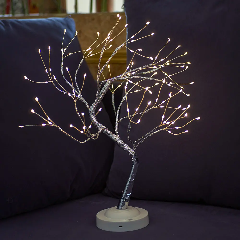 Warm white pink romantic valentine's day 108 lamp beads USB battery eight functions copper wire tree lamp