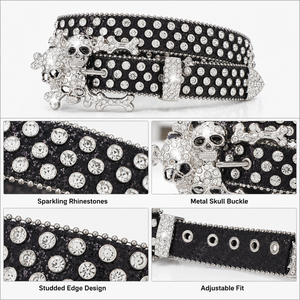 Fabricant Vente en Gros <span class=keywords><strong>Ceinture</strong></span> Femme en Cuir PU Style Punk avec Strass Diamant Boucle Western Personnalisée Clous Tête de Mort Y2K <span class=keywords><strong>BB</strong></span> pour Homme - Product Image 4
