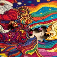 Puzzle en bois en forme de renne psychédélique, motif Père Noël, pour les fêtes de Noël, découpé au laser en tilleul, finition satinée, boîte cadeau, jouet DIY OEM