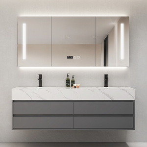 New Gray Modern Wall Mounted Bathroom <b>Vanity</b> LED Smart <b>Mirror</b> Moistureproof and Waterproof Stone Countertop - Product Image 2