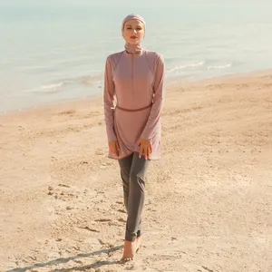 Aschulman Customized 2022 Beautiful Lady Fashion Long Sleeve Simple Burkini Muslim Swimming Pants Suits Women