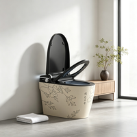 Toilette en céramique rétro avec motif floral de pivoine, WC monobloc de luxe à poser au sol pour salle de bain