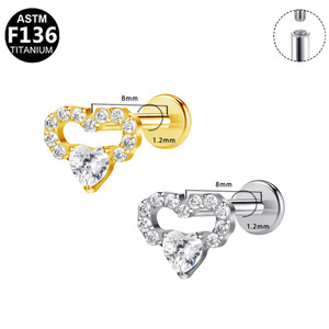 Heart Shape Zircon <b>Earrings</b> For Women Daily Wear Titanium Alloy Studs With Prong Setting Ear Cartilage Jewelry - Product Image 5