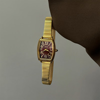 Montre élégante vintage pour femme, luxe, quartz, boîtier en alliage, bracelet en acier inoxydable, cadran en verre, 30 mm, mouvement Seiko, rouge