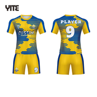 Nouveau design 2023 uniformes de football professionnels bleu vert jaune maillot de football vêtements de football de qualité originale pour hommes