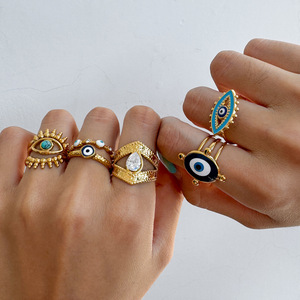 Bague Œil Turc Plaqué Or pour Femme, Bijou Géométrique à Sertissage à Griffes, Cadeau Tendance, Origine Yiwu - Product Image 2