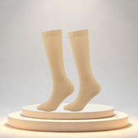 Chaussettes de compression en polyester montantes jusqu'au genou, avec logo personnalisé, côtelées unies, pour activités sportives en extérieur, randonnée, cyclisme