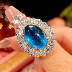 Best Selling Fashion Jewelry <b>Set</b> Eco-friendly Copper Vintage 13*18mm Blue Zircon Pendant Ring <b>Set</b> of Jewelry in Gold Plated 2026 - Product Image 5