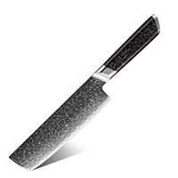 Couteaux Nakiri en acier Damas à 129 couches de 7 pouces, couteau de cuisine japonais de luxe Nakiri Damas avec manche en fibre de carbone noire