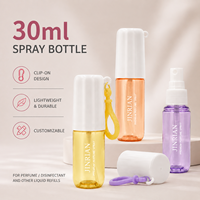 Bouteille pulvérisateur à brume fine en plastique PET de 30 ml, couleurs et logos personnalisés, vide, pour soins de la peau, flacon de parfum portable avec porte-clés
