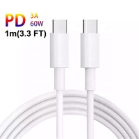Cable de Carga Rápida USB Tipo C a USB Tipo C de 1M 3.3 FT PD 60W 3A Premium para iPad, iPhone, Samsung, Tablet, Portátil